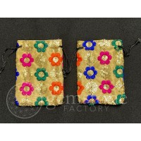 Flower Embroidered Gold Pouches