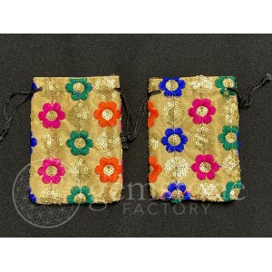 Flower Embroidered Gold Pouches