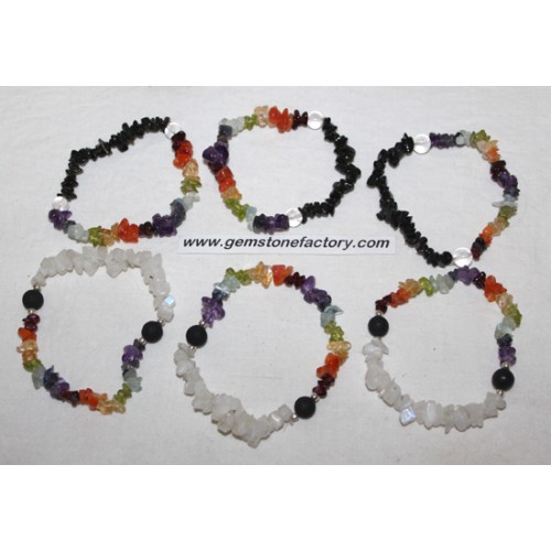Chakra Rainbow Moonstone Lava/Tourmaline Bracelets 