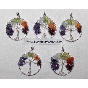 Chakra Tree of Life with Chips Pendant