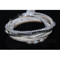 Multiple Long Strand Bracelet with Magnetic Clasp - White