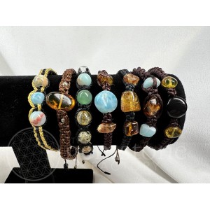 Larimar, Amber and Beaded Braided Bracelets