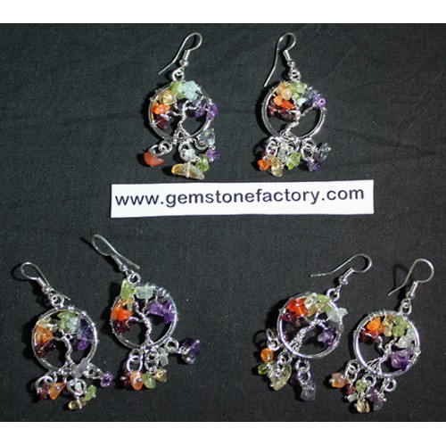 Chakra Tree of Life Earrings with Chips