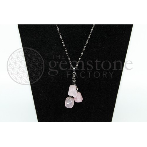 Rose Quartz 3 Stone Drop necklace