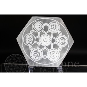Selenite Hexagon Engraved 4"