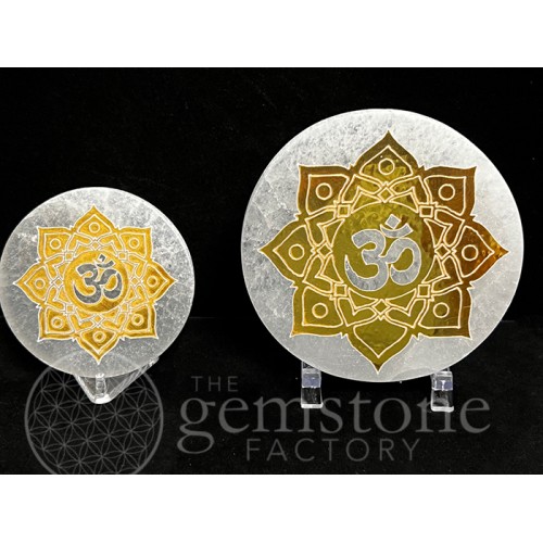 Selenite Circle Gold OM Engraved